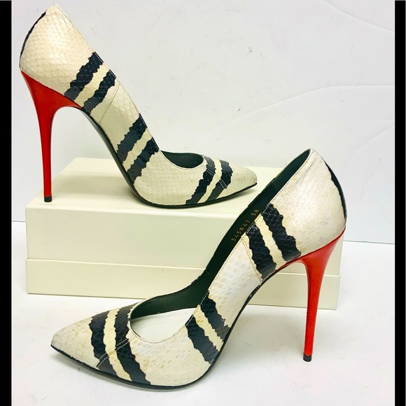 Alexander McQueen Shoes - Alexander McQueen red black white snakeskin heels